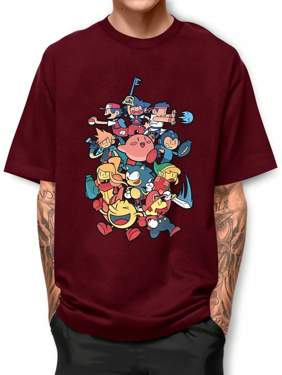 Men T-Shirts - 酒紅色 - 查看 1