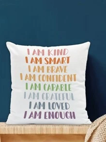 1pc Bohemian Cartoon Inspirational Words Decorative Pillowcase, Brave, Intelligent, Confident And Rich Design, Suitable For Kindergarten Classroom, Children's Room, Bedroom Home Decor, 18 X 18 Inches (Without Filler) - Inspirational Text a - View 3