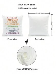 1pc Bohemian Cartoon Inspirational Words Decorative Pillowcase, Brave, Intelligent, Confident And Rich Design, Suitable For Kindergarten Classroom, Children's Room, Bedroom Home Decor, 18 X 18 Inches (Without Filler) - Inspirational Text a - View 2