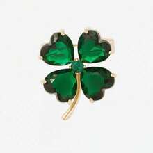 1個綠色四葉草胸針,女性時尚配件,鍍黃銅14k金,幸運四葉草生日禮物 - 綠色 - 查看 1