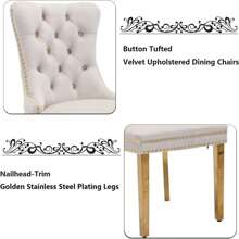4 Piece Set Velvet Upholstered Dining Chairs, Wingback Armless Side Chairs Button Tufted With Gold/Silver Stainless Steel Plating Legs For Kitchen Dining Room. - Beige - View 5