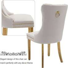 4 Piece Set Velvet Upholstered Dining Chairs, Wingback Armless Side Chairs Button Tufted With Gold/Silver Stainless Steel Plating Legs For Kitchen Dining Room. - Beige - View 6