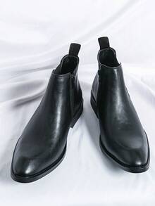 男式切爾西靴,尖頭高筒皮革短靴,側拉鍊,復古漸變色踝靴,街頭風格多用途休閒鞋適用於跳舞派對,秋冬保暖戶外高筒車靴 - 黑色 - 查看 7