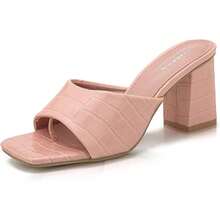 Women's Comfortable Open Toe Square Mules Sandals Flip Flops Slip On Chunky Block High Heel Fashion Wedding Dress Slipper Slide - Hồng - Xem 3