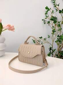 Mini Geometric Embossed Metal Decor Flap Square Bag - Khaki - View 9