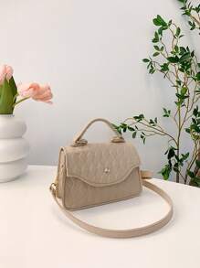 Mini Geometric Embossed Metal Decor Flap Square Bag - Khaki - View 8