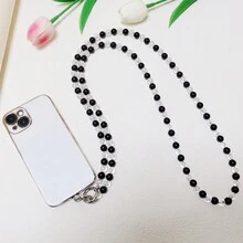 1入黑白色創意彩色水晶糖果珠串掛脖手機掛繩,適用於各種手機殼,男女均可使用的浪漫時尚手機防丟掛鍊 - 黑與白 - 查看 2
