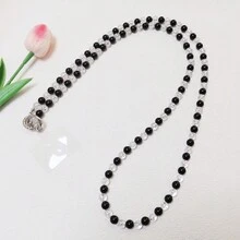 1入黑白色創意彩色水晶糖果珠串掛脖手機掛繩,適用於各種手機殼,男女均可使用的浪漫時尚手機防丟掛鍊 - 黑與白 - 查看 7