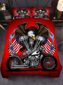 3入組老鷹和美國國旗印花床上用品套裝,柔軟舒適的聚酯纖維被套,適用於臥室,客房（1*被套+2*枕套,不含核心） - 彩色 - 查看 7