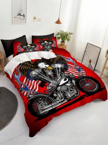 3入組老鷹和美國國旗印花床上用品套裝,柔軟舒適的聚酯纖維被套,適用於臥室,客房（1*被套+2*枕套,不含核心） - 彩色 - 查看 4