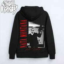 Hoodie Unisex De Hombros Caidos Con Estampado - Negro - Ver 1