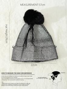 1頂女性銀色閃爍針織帽,帶有印花金色設計,適合秋冬日常穿搭街頭風格可愛 - 銀色 - 查看 3