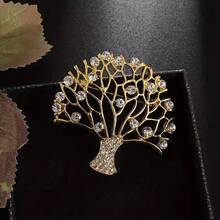 鑲有水晶的擺設銅錢樹胸針,誇張氣氛,個性化時尚配飾 - 生命樹發財樹胸針 - 查看 4