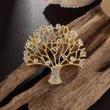 鑲有水晶的擺設銅錢樹胸針,誇張氣氛,個性化時尚配飾 - 生命樹發財樹胸針 - 查看 2