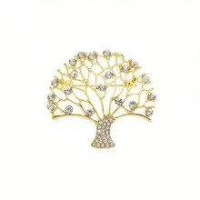 鑲有水晶的擺設銅錢樹胸針,誇張氣氛,個性化時尚配飾 - 生命樹發財樹胸針 - 查看 5