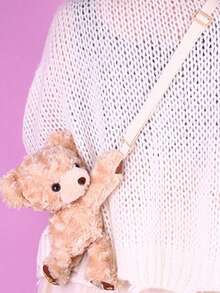 卡通毛絨肩背包&斜挎包,豬,恐龍,熊貓,鴨,熊掌形狀,大容量,適用於女性 - 杏色 - 查看 3