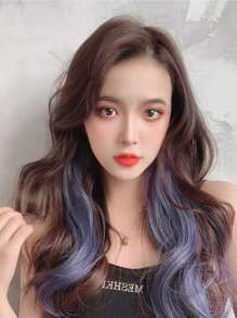 2件組女款彩色挑染捲髮接髮夾片，隱形無縫髮片，適合日常配戴或度假使用 - 霧霾藍 - 查看 6