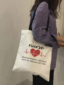 Nurse Letter Print Shoulder Bag, Tote Bag, Funny Gift, Holiday Shopping, Simple Shopping Bag, Extra Large Capacity For Daily Commuting, Nurse Gift Shopping Bag, Reusable Grocery Bag, Interesting Gift, Especially Suitable For Doctors, Nurses One's Gift - Multicolor - View 2
