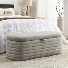 45.5 Sherpa Storage Ottoman Bench for Bedroom, Modern Upholstered Boucle End of Bed Bench with Storage, Oval Long Benches with safety Hinge for Living Room, Entryway, Hallway, Teddy Velvet - Xám - Xem 2