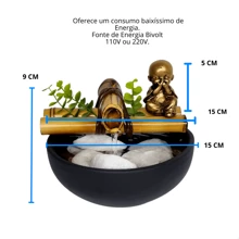 Fonte Água Decorativa Cascata Bacia Monge Bica Bambu Natural Som Relaxante com Bomba dágua bivolt - Preto - Visão 4