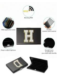 黑色信用卡保持者rfid智能鋁金屬錢包口袋托盤銀行女人男人商業防盜id卡保持者小的男用錢包26封字a到z假期生日禮物男朋友 - 黑色 - 查看 3