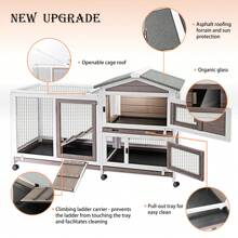 PETSCOSSET Rabbit Hutch Indoor - Rabbit Hutch Outdoor Rabbit Cage Indoor Large Rabbit Cage On Wheels, Ramp, Waterproof Asphalt Roof Bunny Hutch Guinea Pig Cages Small Animal Hutch For Hamster Ferret - Grey - View 5