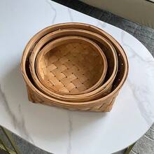 Handmade Woven Wood Chip Storage Basket, Open Storage Bin Fruits & Vegetables Basket Bread & Snack Storage Basket Storage Basket For Photography Props, Bathroom Supplies Storage Basket, Outdoor Picnic Basket - Brown - View 3