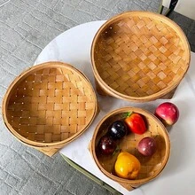 Handmade Woven Wood Chip Storage Basket, Open Storage Bin Fruits & Vegetables Basket Bread & Snack Storage Basket Storage Basket For Photography Props, Bathroom Supplies Storage Basket, Outdoor Picnic Basket - Brown - View 1