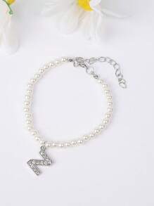 1條時尚銀色鍍白珍珠串珠鑲鑽石26個字母手鍊,適合女士禮物 - 珍珠 - 查看 20