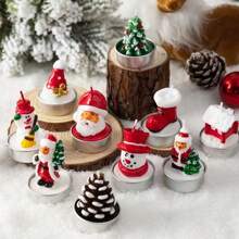 聖誕節蠟燭套裝(3入),具有聖誕老人和聖誕樹設計,適用於聖誕節裝飾和送禮 - 彩色 - 查看 11