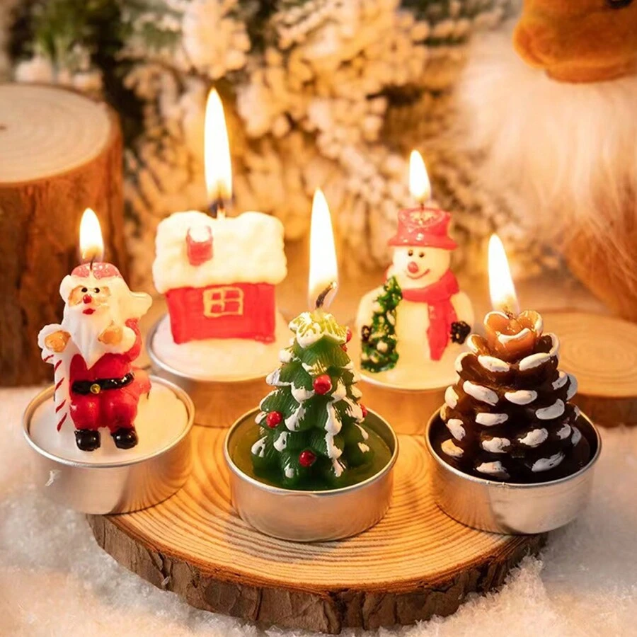 聖誕節蠟燭套裝(3入),具有聖誕老人和聖誕樹設計,適用於聖誕節裝飾和送禮 - 彩色 - 查看 1