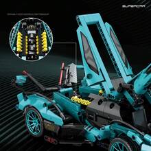 1:14比例帶小顆粒積木的moc賽車模型,適合成年人,具有高難度的機械動力組裝,具有改裝能力的真實小型公牛超跑玩具,是假期的好禮物 - 藍色 - 查看 7
