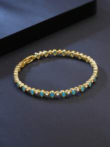 1件真925純銀綠松石網球鍊手鍊,獨特的水滴形狀鋯石連鎖設計,女性手鍊,華麗的珠寶,是生日、新年和周年紀念日的最佳禮物 - 銀色 - 查看 3