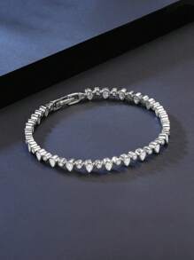 1件真925純銀綠松石網球鍊手鍊,獨特的水滴形狀鋯石連鎖設計,女性手鍊,華麗的珠寶,是生日、新年和周年紀念日的最佳禮物 - 銀色 - 查看 4