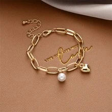 1pc All-Match Pearl Bracelet For Women, Ins Style Unique Design Titanium Steel Couple Bracelet, Birthday Gift, Party, Accessory - 1 - View 3