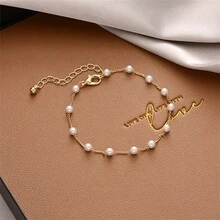 1pc All-Match Pearl Bracelet For Women, Ins Style Unique Design Titanium Steel Couple Bracelet, Birthday Gift, Party, Accessory - 1 - View 1