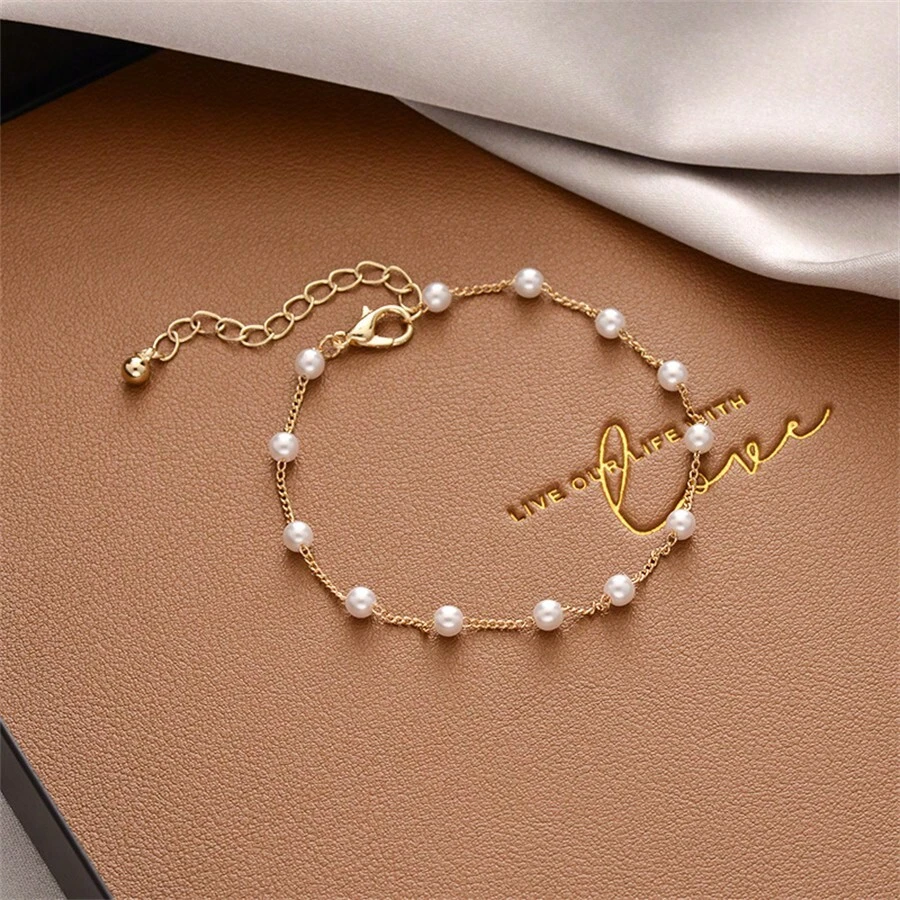 1pc All-Match Pearl Bracelet For Women, Ins Style Unique Design Titanium Steel Couple Bracelet, Birthday Gift, Party, Accessory - 1 - View 1
