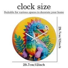 12 吋圓形鋼化玻璃卡通兒童牆鐘,恐龍藝術圖案靜音電池供電,適用於兒童房、臥室、幼稚園遊樂場,獨特的兒童禮物(不含電池) - 多種色彩GWA-0006 - 查看 3