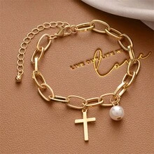 1pc All-Match Pearl Bracelet For Women, Ins Style Unique Design Titanium Steel Couple Bracelet, Birthday Gift, Party, Accessory - 1 - View 4