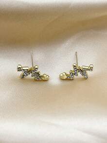 1pair/2pcs Simple & Elegant Heart Shaped Metallic Stud Earrings Suitable For Women's Daily Commute And Parties - Gold - View 2