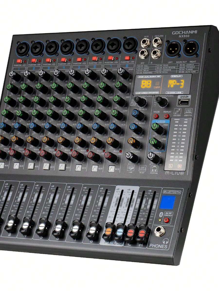 Consola Gochanmi Nx800 Audio 8 Canales Usb Mixer Mezcladora 99 Dsp - Negro - Ver 1