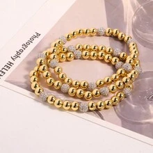 1條簡約6mm立方氧化鋯串珠手鏈,鍍銅18k金,適合女性日常佩戴 - 金色 - 查看 4