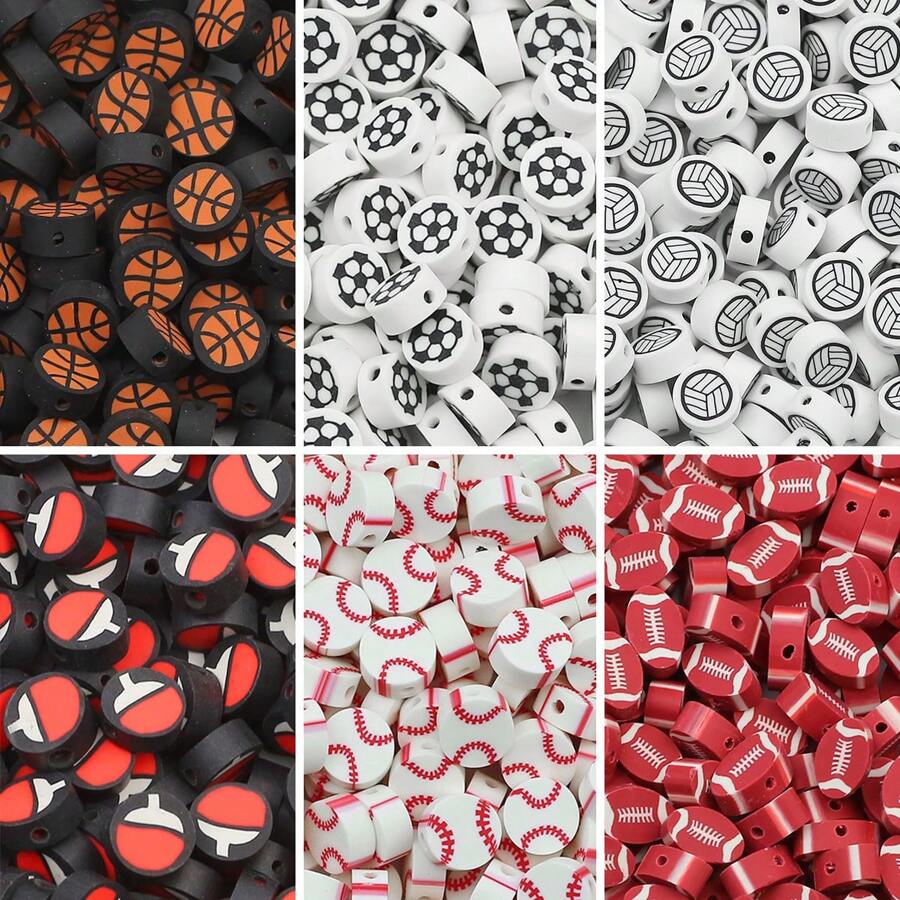 50入組拼盒裝10mm運動系列混色高分子粘土珠子,包括隨機高分子粘土間隔珠,適合diy手鐲,項鍊,耳環和珠寶製作 - 一包裝 - 查看 1