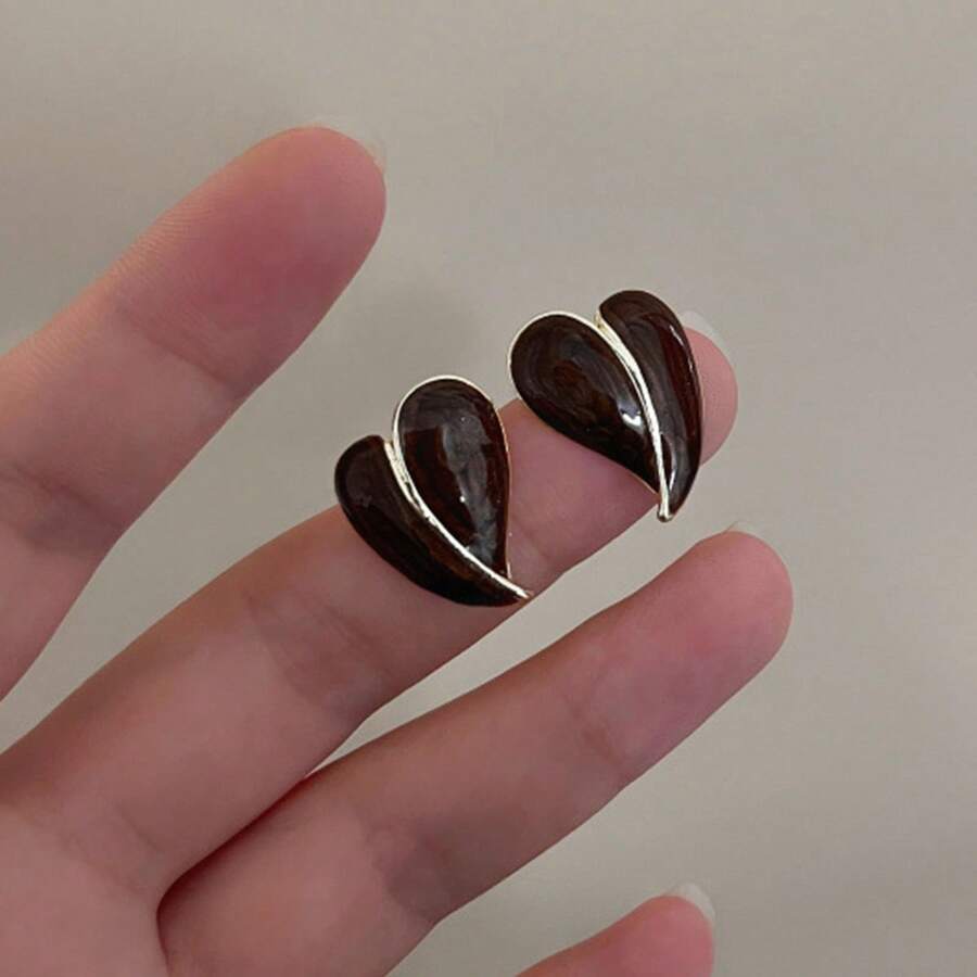 2 件裝酒紅色誇張大琥珀耳環帶 S925 銀針女式 - 款式5 - 查看 1