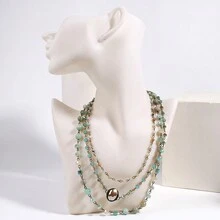 1pc Fashionable Bohemian Style Jewelry Mint-Colored 3-Layer Natural Stone Crystal Glass Necklace Suitable For Women'S Daily Wear - Mint - View 7
