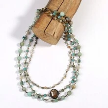 1pc Fashionable Bohemian Style Jewelry Mint-Colored 3-Layer Natural Stone Crystal Glass Necklace Suitable For Women'S Daily Wear - Mint - View 6