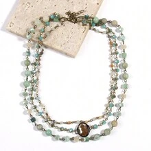1pc Fashionable Bohemian Style Jewelry Mint-Colored 3-Layer Natural Stone Crystal Glass Necklace Suitable For Women'S Daily Wear - Mint - View 5