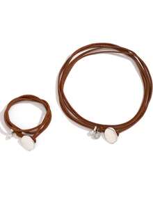 2 件/套女歐美跨境綠松石雙層韓國天鵝絨項鍊套裝復古簡約女式鎖骨鍊頸鍊 - 咖啡 - 查看 5