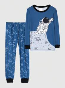 男孩星系和宇航員印花緊身睡衣套裝 - 藍色 - 查看 1