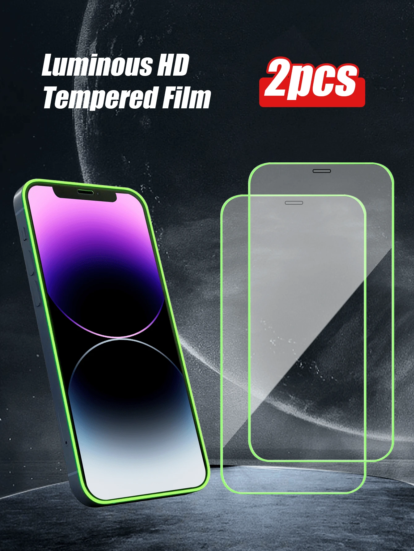 2 件/套夜光防震钢化玻璃屏幕保护膜，适用于 Apple IPhone 智能手机型号 - 無色 - 查看 1